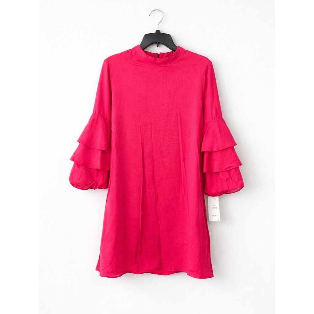 Zara Pink Ruffle Sleeve Tunic Dress NWT Women’s Large Flowy Tiered